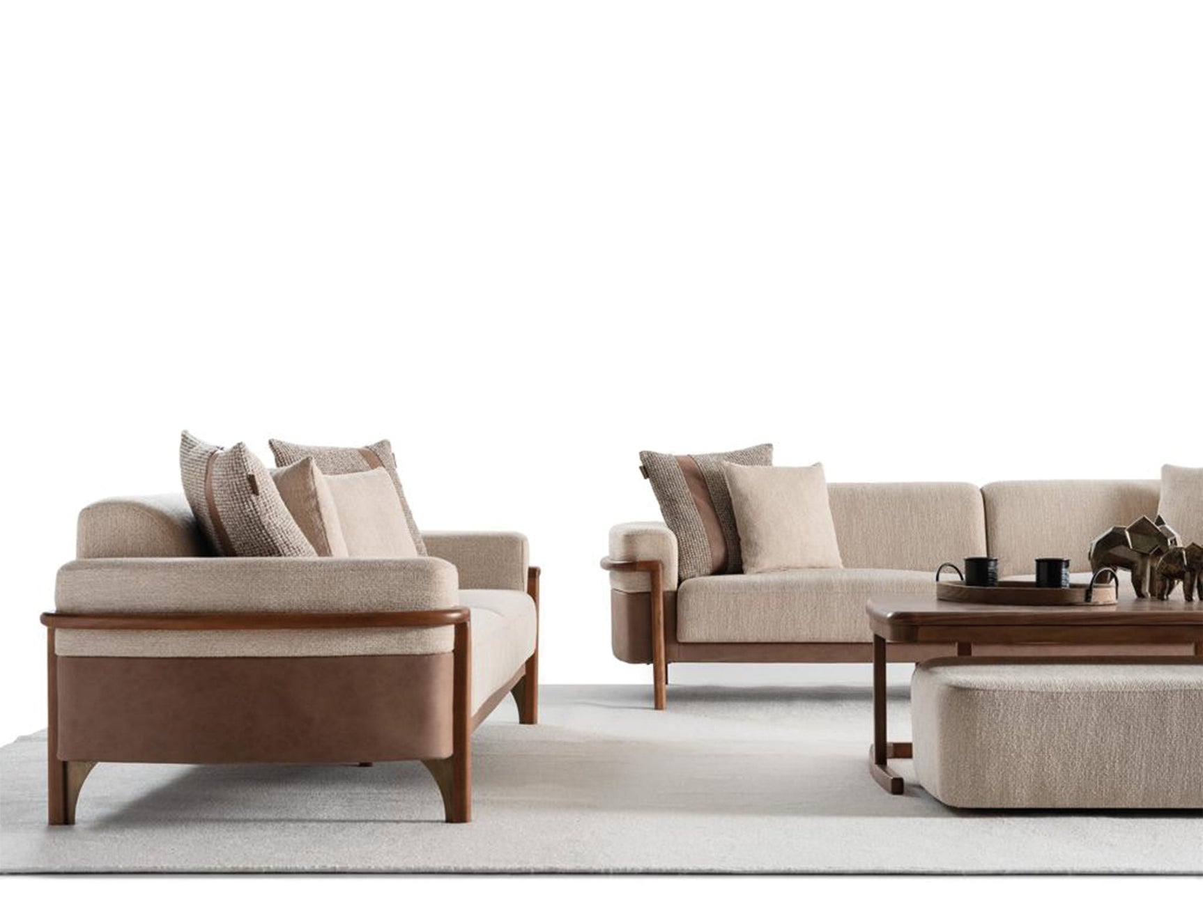 Odin Cream/Walnut Convertible 4 Seater Sofa