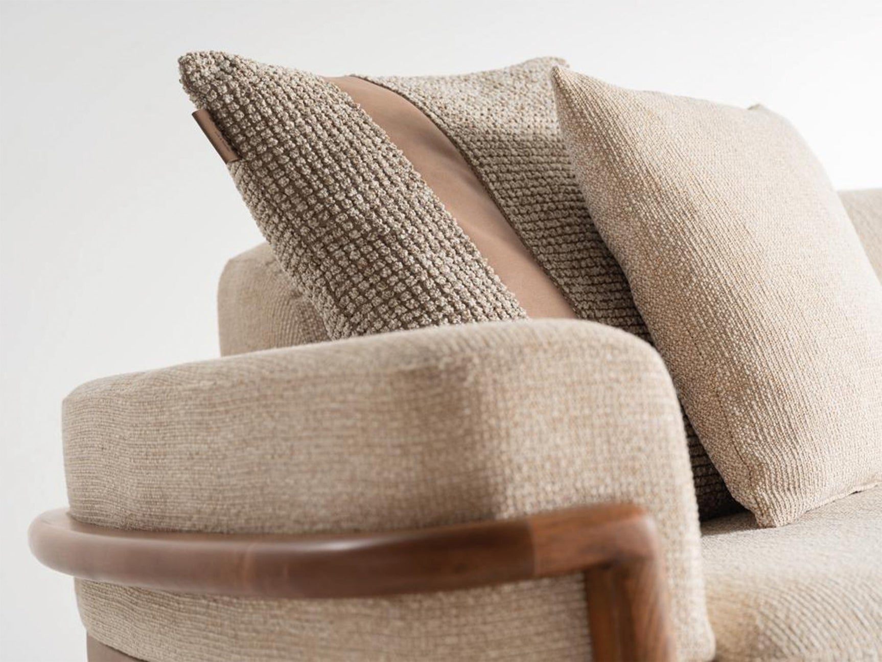 Odin Cream/Walnut Convertible 4 Seater Sofa