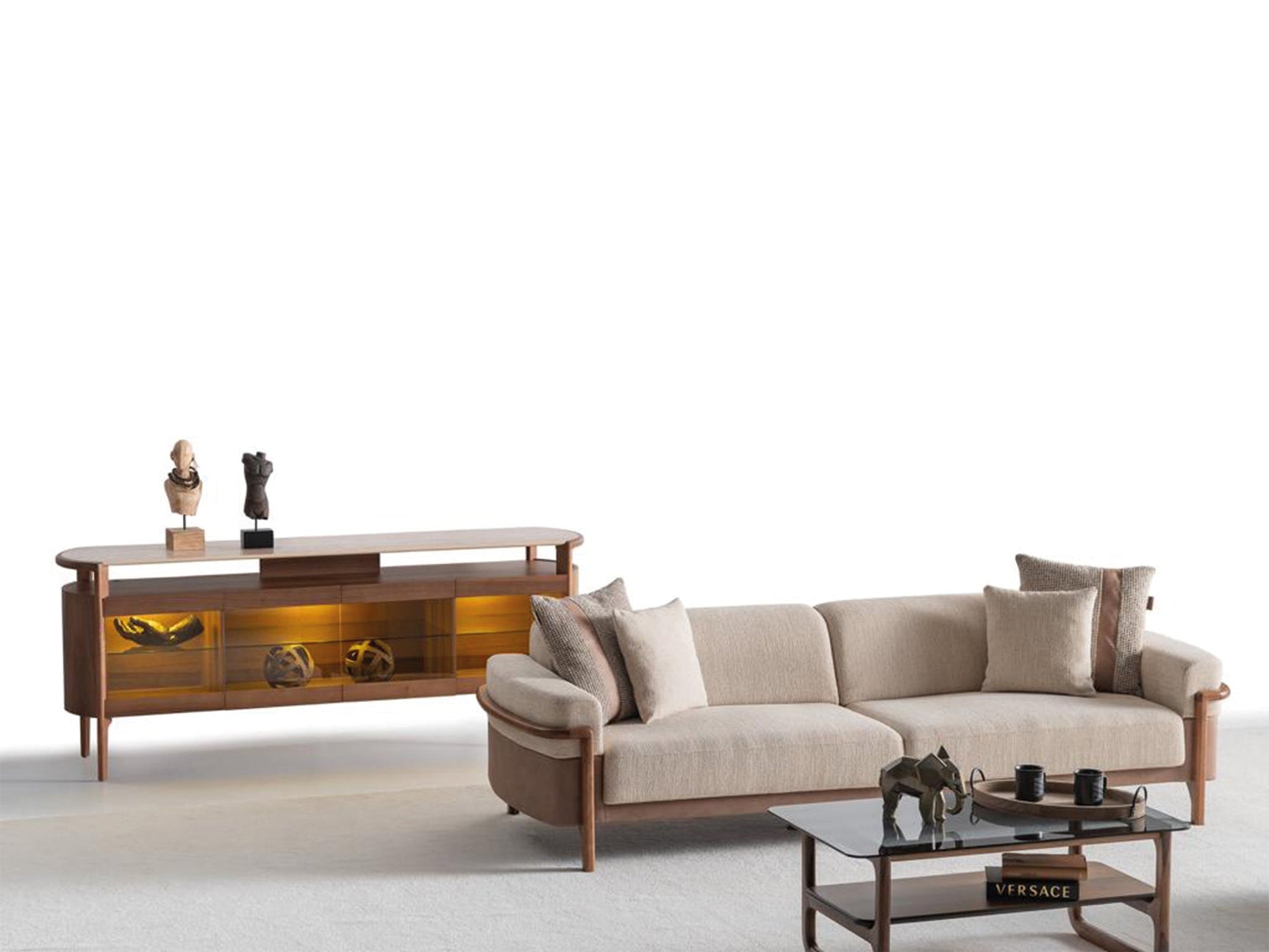 Odin Cream 4-pieces (4 Seater Sofa & 3 Seater Sofa & 2 Chair) Living Room Set