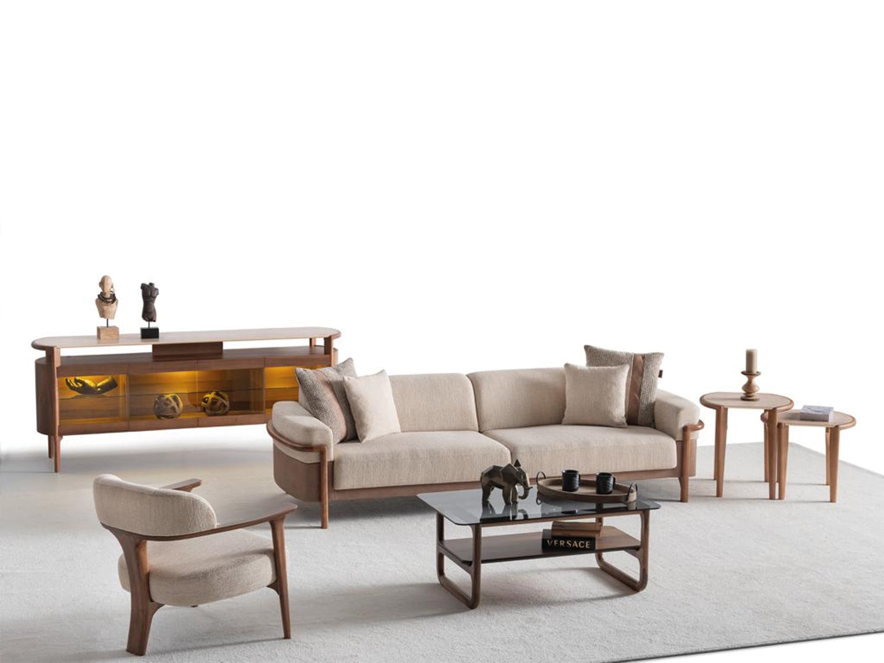 Odin Cream 4-pieces (4 Seater Sofa & 3 Seater Sofa & 2 Chair) Living Room Set