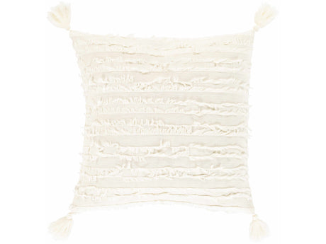 Odon Textured Ivory Tassel Square Pillow - Ornate Home