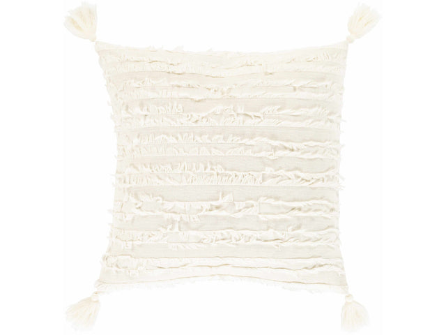 Odon Textured Ivory Tassel Square Pillow - Ornate Home