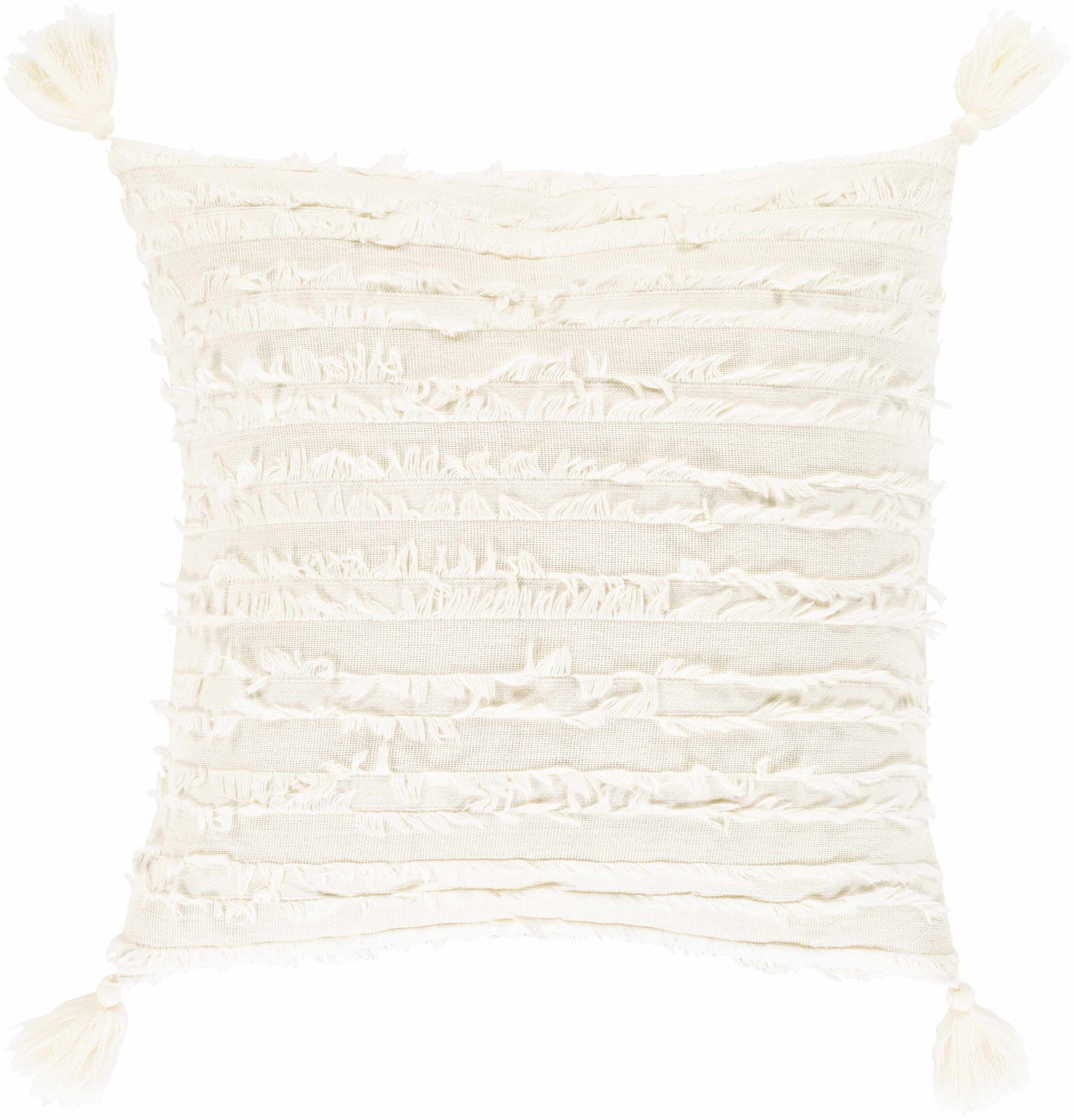 Odon Textured Ivory Tassel Square Pillow - Ornate Home