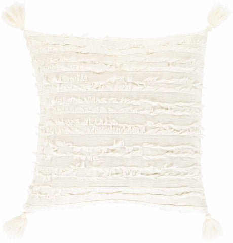 Odon Textured Ivory Tassel Square Pillow - Ornate Home