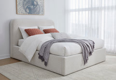 Off-White Upholstered California King Platform Bed in Ricotta Boucle - Ornate Home