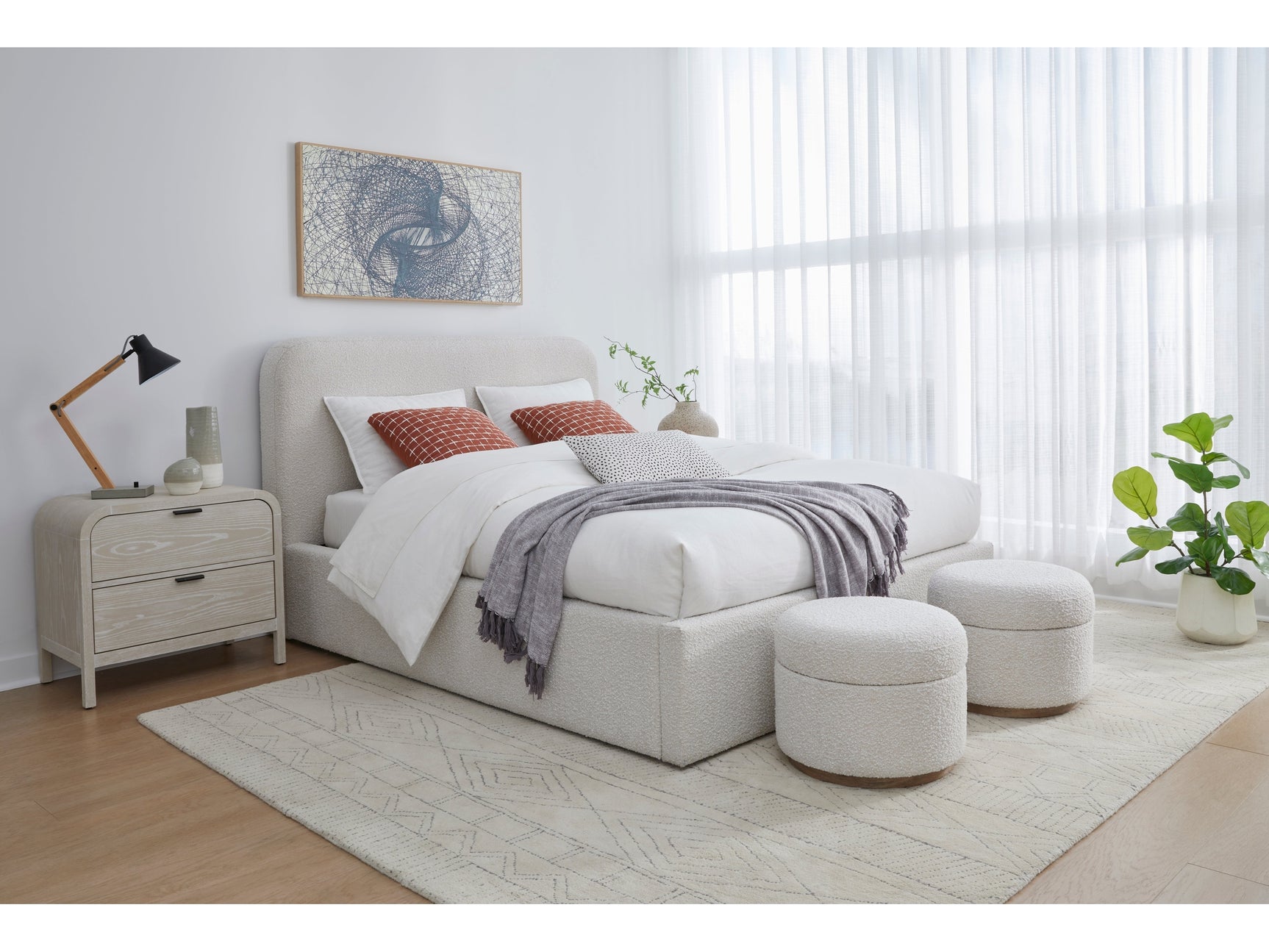Off-White Upholstered Full Platform Bed in Ricotta Boucle - Ornate Home
