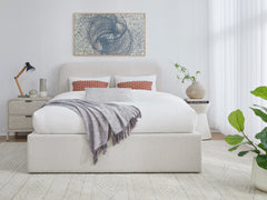 Off-White Upholstered Queen Platform Bed in Ricotta Boucle - Ornate Home