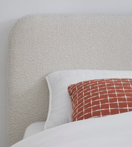 Off-White Upholstered Queen Platform Bed in Ricotta Boucle - Ornate Home