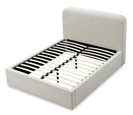 Off-White Upholstered Queen Platform Bed in Ricotta Boucle - Ornate Home