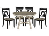 Ogden Greywash/Antique White/Antique Black 5-Piece Dining Table Set - Ornate Home