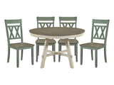 Ogden Greywash/Antique White/Antique Teal 5-Piece Dining Table Set - Ornate Home