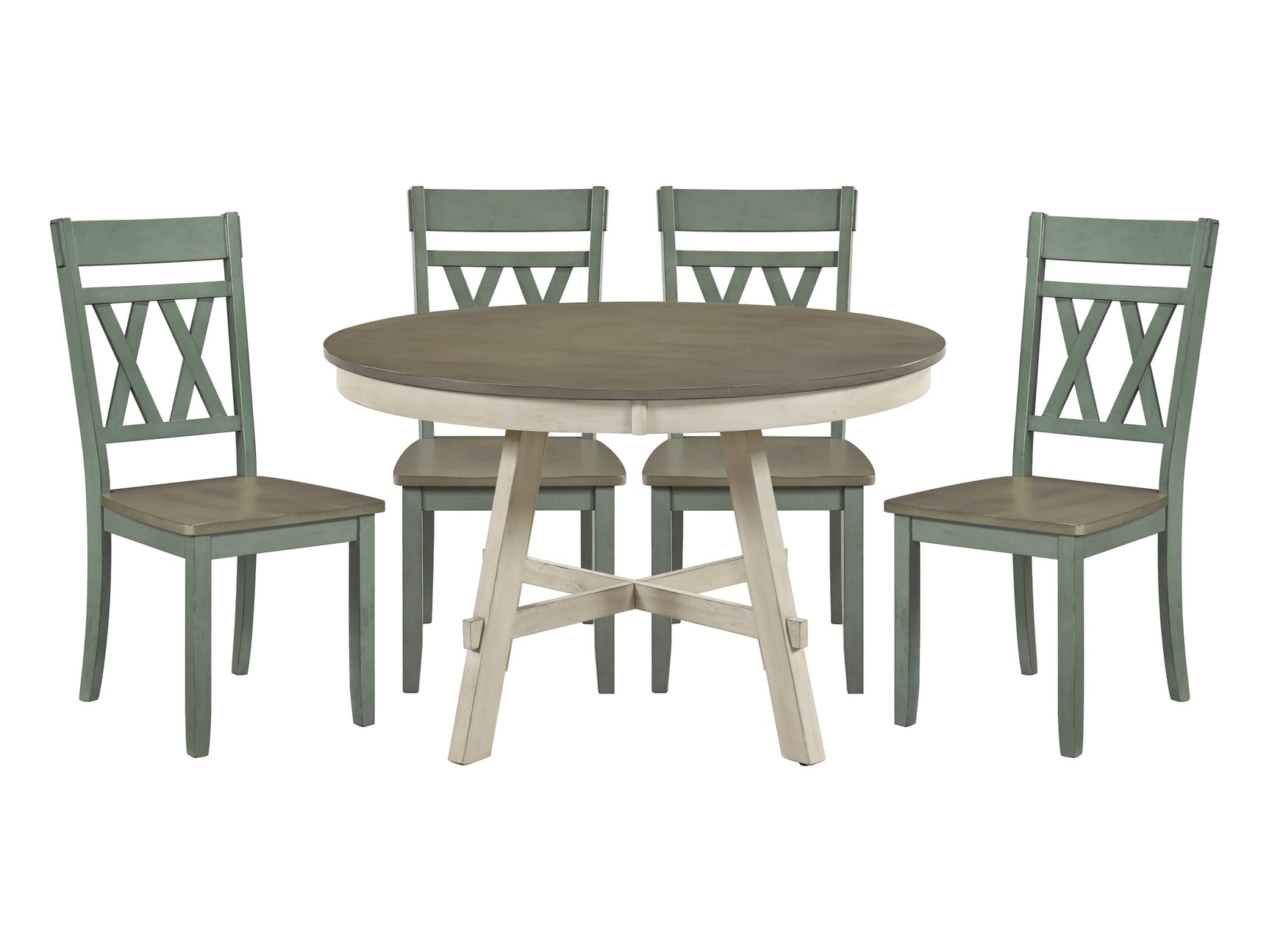 Ogden Greywash/Antique White/Antique Teal 5-Piece Dining Table Set - Ornate Home