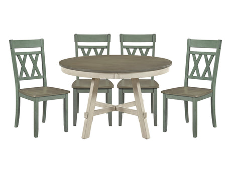 Ogden Greywash/Antique White/Antique Teal 5-Piece Dining Table Set - Ornate Home