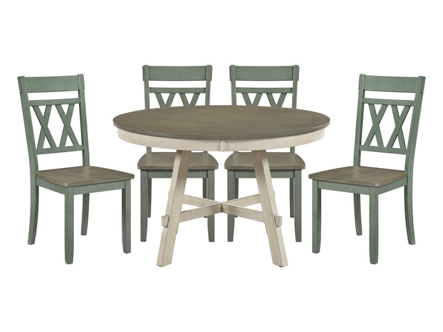 Ogden Greywash/Antique White/Antique Teal 5-Piece Dining Table Set - Ornate Home