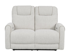 Ogden White Fabric Dual Power Reclining Loveseat - Ornate Home