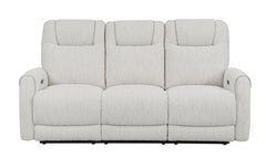 Ogden White Fabric Dual Power Reclining Sofa with Drop-Down Table - Ornate Home