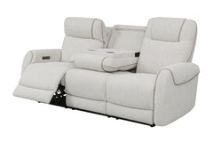 Ogden White Fabric Dual Power Reclining Sofa with Drop-Down Table - Ornate Home