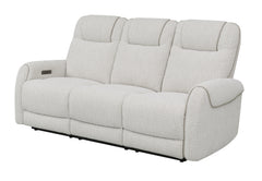 Ogden White Fabric Dual Power Reclining Sofa with Drop-Down Table - Ornate Home
