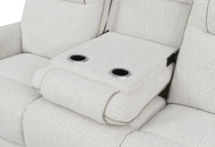 Ogden White Fabric Dual Power Reclining Sofa with Drop-Down Table - Ornate Home