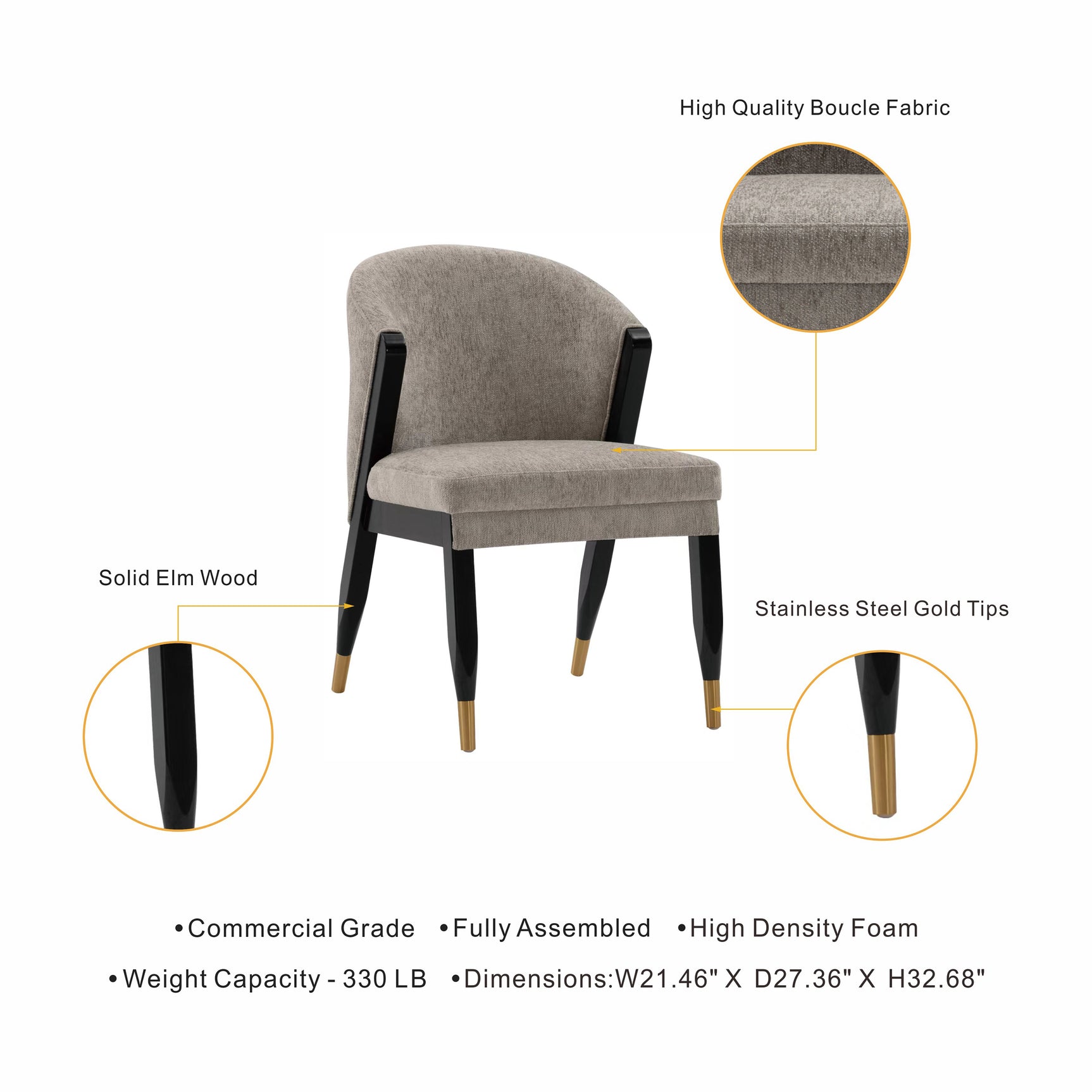 Ola Dining Chair in Stone - Ornate Home