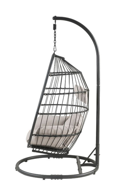 Oldi Beige & Black Patio Swing Chair w/ Stand - Ornate Home