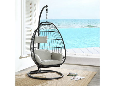 Oldi Beige & Black Patio Swing Chair w/ Stand - Ornate Home