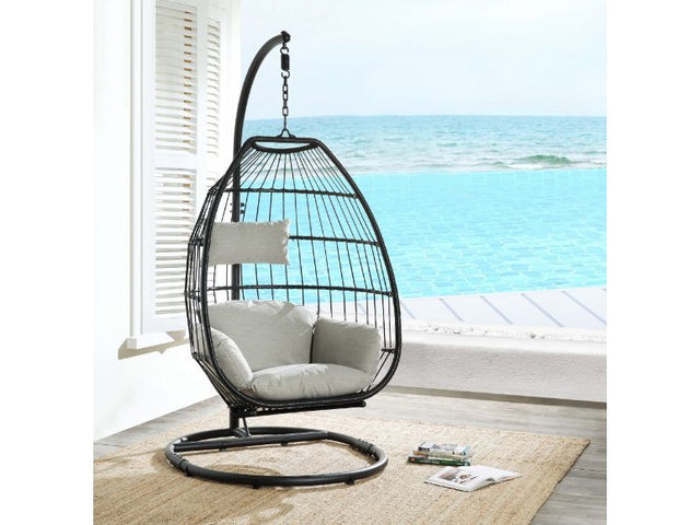 Oldi Beige & Black Patio Swing Chair w/ Stand - Ornate Home