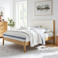 Olea Feather Oak Channel Tufted Boucle Solid Wood King Platform Bed - Ornate Home
