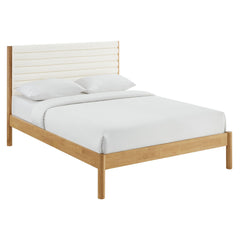 Olea Feather Oak Channel Tufted Boucle Solid Wood King Platform Bed - Ornate Home