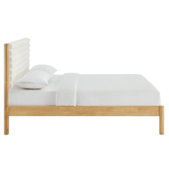 Olea Feather Oak Channel Tufted Boucle Solid Wood King Platform Bed - Ornate Home