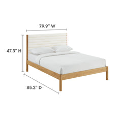 Olea Feather Oak Channel Tufted Boucle Solid Wood King Platform Bed - Ornate Home