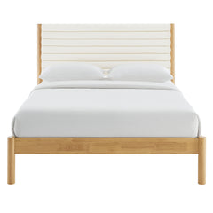 Olea Feather Oak Channel Tufted Boucle Solid Wood Queen Platform Bed - Ornate Home