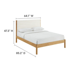 Olea Feather Oak Channel Tufted Boucle Solid Wood Queen Platform Bed - Ornate Home