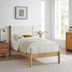 Olea Feather Oak Channel Tufted Boucle Solid Wood Twin Platform Bed - Ornate Home