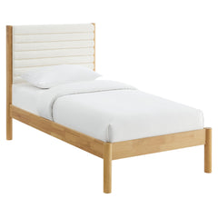 Olea Feather Oak Channel Tufted Boucle Solid Wood Twin Platform Bed - Ornate Home