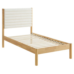 Olea Feather Oak Channel Tufted Boucle Solid Wood Twin Platform Bed - Ornate Home