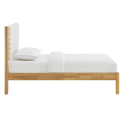 Olea Feather Oak Channel Tufted Boucle Solid Wood Twin Platform Bed - Ornate Home