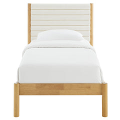 Olea Feather Oak Channel Tufted Boucle Solid Wood Twin Platform Bed - Ornate Home