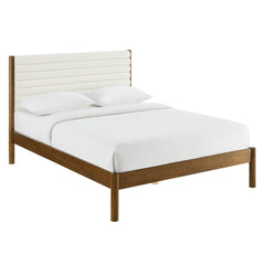 Olea Feather Walnut Channel Tufted Boucle Solid Wood Full Platform Bed - Ornate Home