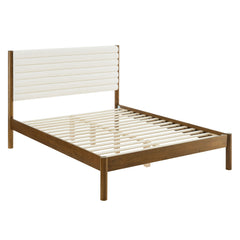 Olea Feather Walnut Channel Tufted Boucle Solid Wood Full Platform Bed - Ornate Home