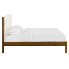 Olea Feather Walnut Channel Tufted Boucle Solid Wood King Platform Bed - Ornate Home