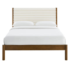 Olea Feather Walnut Channel Tufted Boucle Solid Wood King Platform Bed - Ornate Home