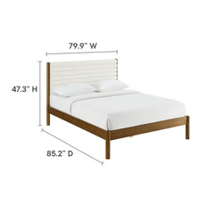 Olea Feather Walnut Channel Tufted Boucle Solid Wood King Platform Bed - Ornate Home