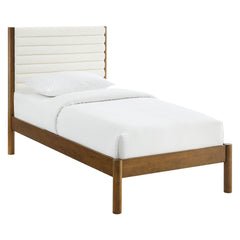 Olea Feather Walnut Channel Tufted Boucle Solid Wood Twin Platform Bed - Ornate Home