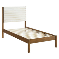 Olea Feather Walnut Channel Tufted Boucle Solid Wood Twin Platform Bed - Ornate Home