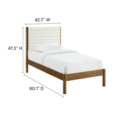 Olea Feather Walnut Channel Tufted Boucle Solid Wood Twin Platform Bed - Ornate Home
