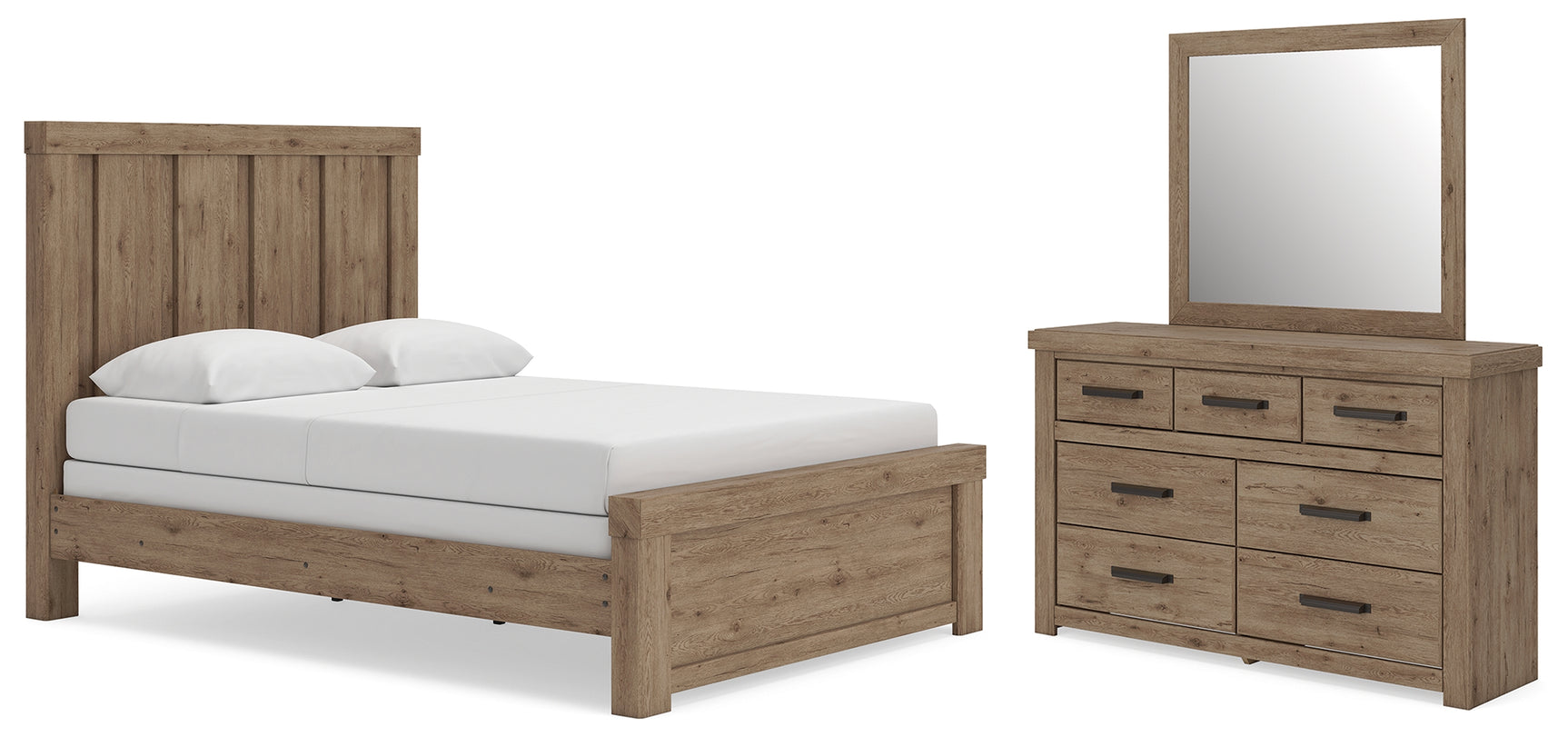 Oliandon Light Brown Queen Panel Bed, Dresser and Mirror - Ornate Home