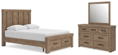 Oliandon Light Brown Queen Panel Storage Bed, Dresser and Mirror - Ornate Home