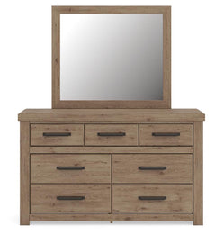 Oliandon Light Brown Queen Panel Storage Bed, Dresser and Mirror - Ornate Home