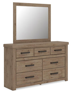 Oliandon Light Brown Queen Panel Storage Bed, Dresser and Mirror - Ornate Home